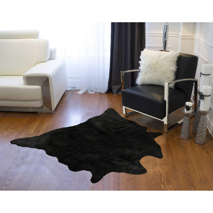 Cowhide Rug 4 X 5 Black 4' 5' Modern Contemporary Acrylic Latex Free - Diamond Home USA