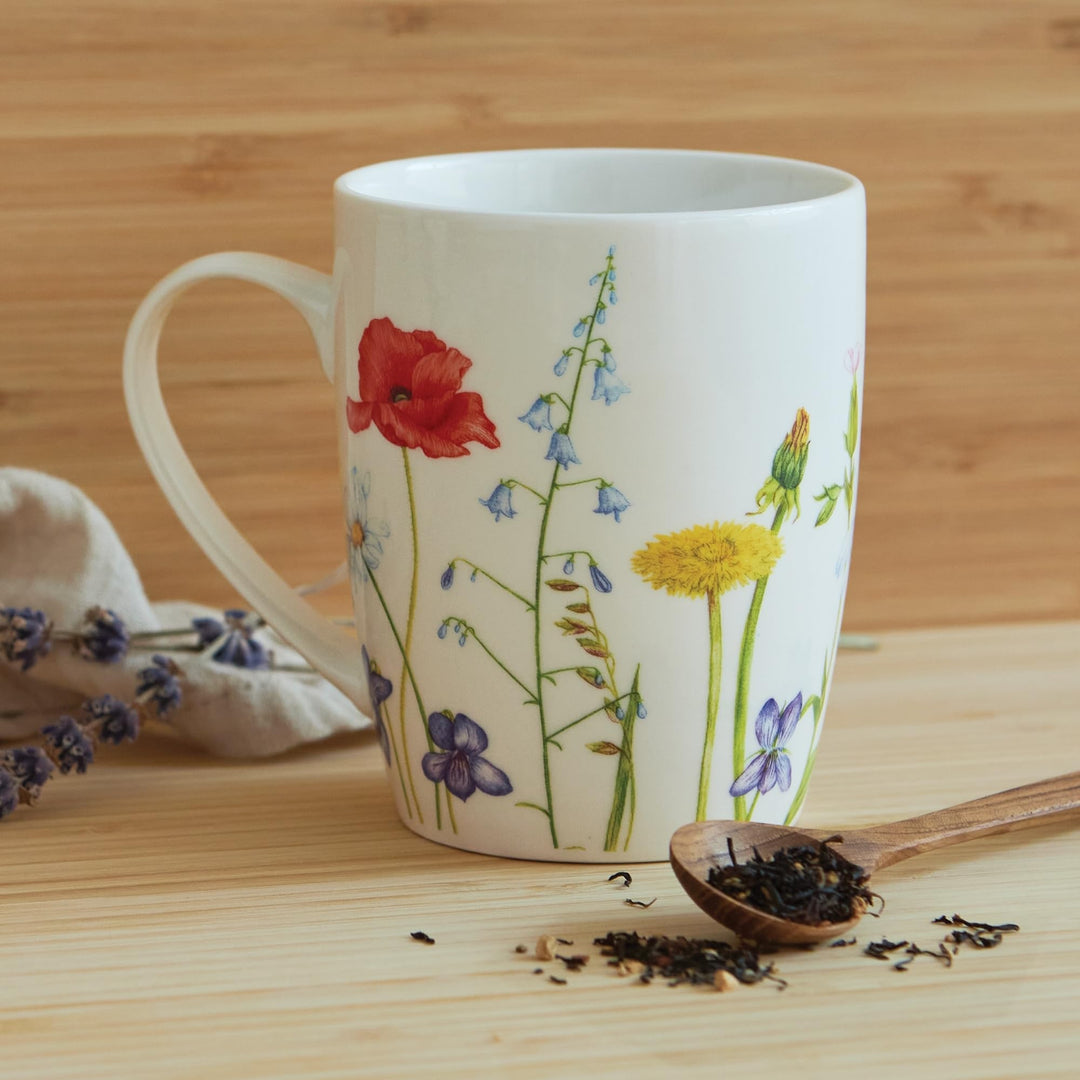 Porcelain Coffee Mugs 4 Piece Set Wildflower Multi Color Floral Modern - Diamond Home USA