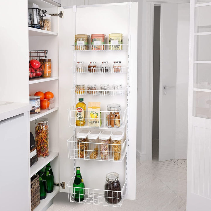 Over The Door Pantry Organizer Rack With 6 Adjustable Steel Shelves White
