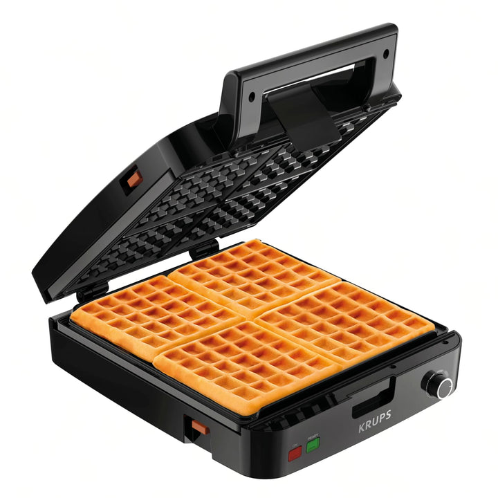 KRUPS: Waffle Maker Stainless Steel 4 Slices 1200 Watts Square 5 Browning Levels