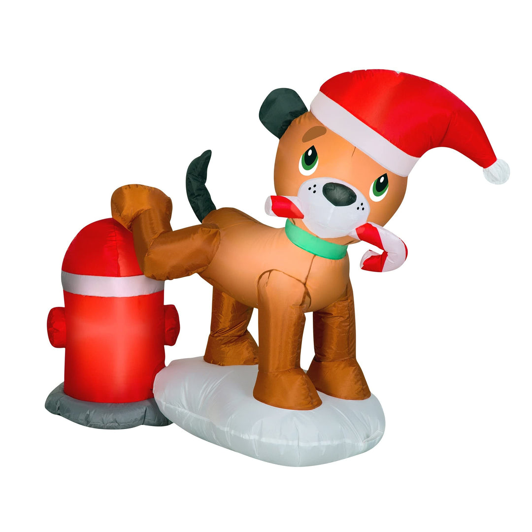 4 Ft. Inflatable Puppy Dog and Fire Hydrant Ft Red Christmas Animals Polyester