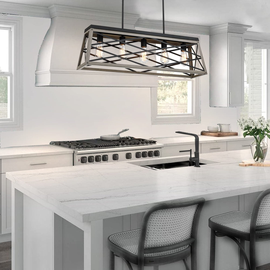 5 Light Kitchen Island Linear Chandelier with Anchor Grey Oak Finish Vintage - Diamond Home USA