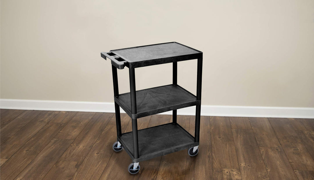 LUXOR STC222-B 3-Shelf Utility Cart Black - Diamond Home USA