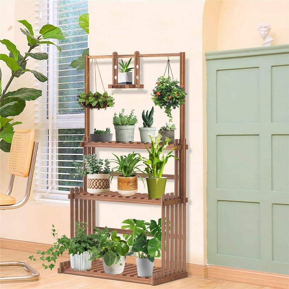 Heavy Duty Hanging Plant Stand Shelving Unit Flower Pot Rack Brown Rustic - Diamond Home USA