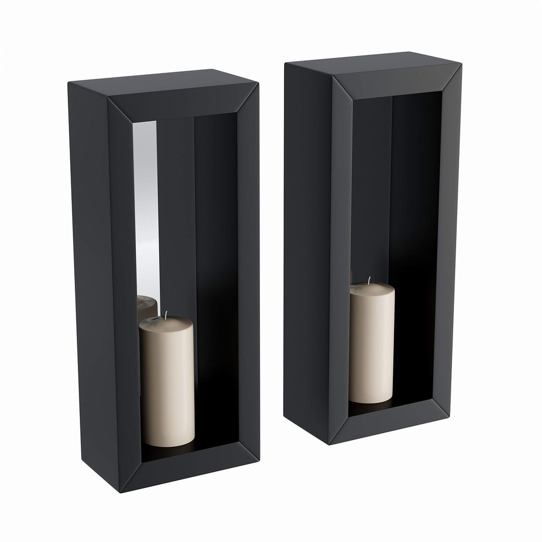 Vertical Mirror Pillar Candle Sconce (Set of 2) Black Rustic Iron - Diamond Home USA