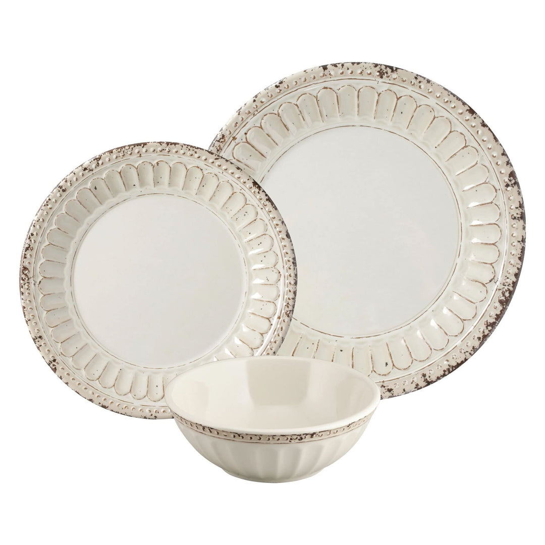 12-piece Dinnerware Set Sand White Solid Casual Round 12 Piece - Diamond Home USA