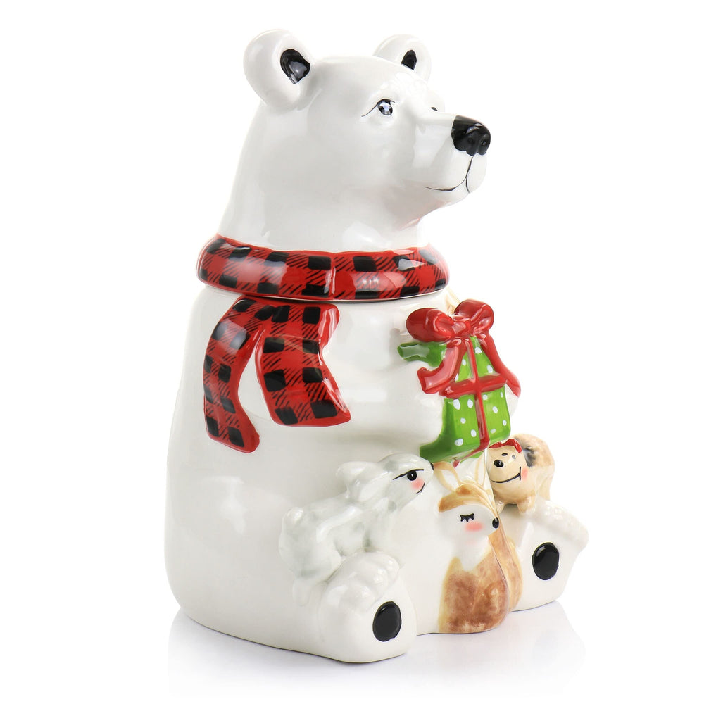 Polar Friend Durastone 8.5in Holiday Cookie Jar White Solid Stoneware - Diamond Home USA