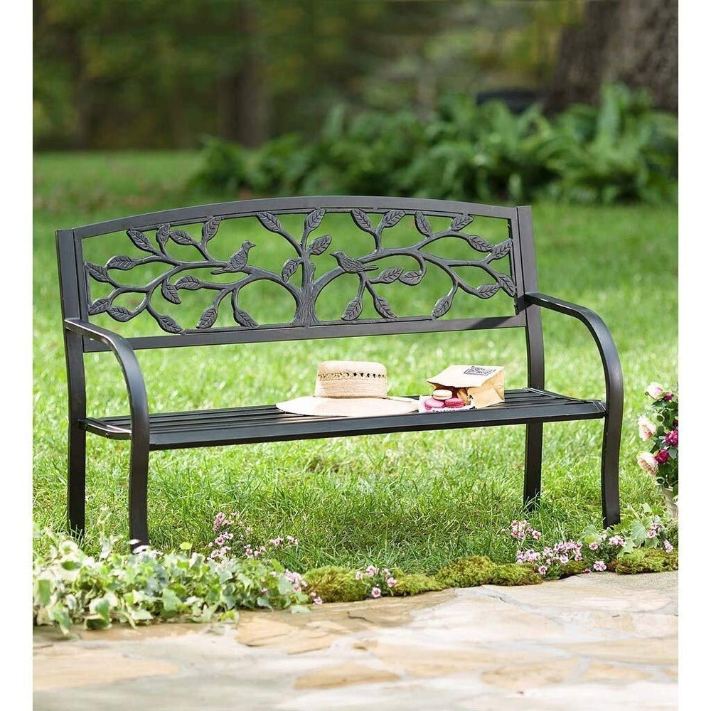 Tree of Life Metal Garden Bench Black Aluminum Backed - Diamond Home USA