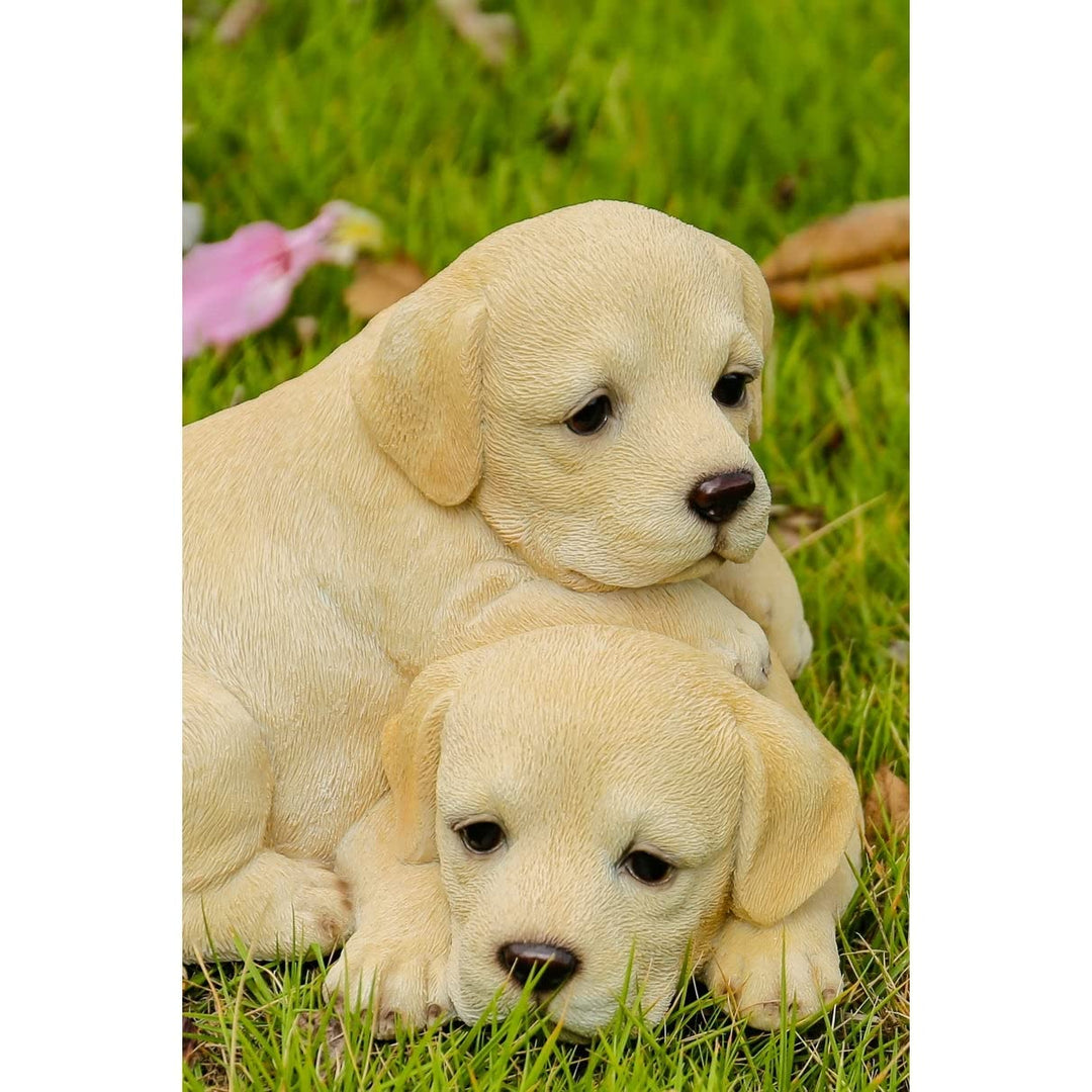 Baby Labradors Playing Ultra Realistic Garden Statue Multi Color Polyresin