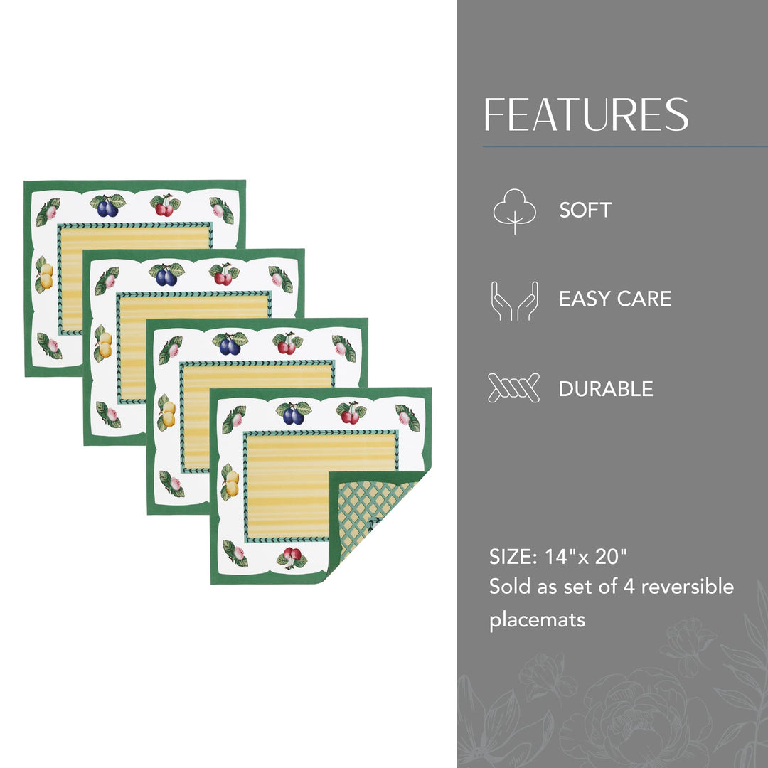 Elrene Home Fashions French Garden Cotton Fabric Reversible 14"x20" (Set of 4 - Diamond Home USA