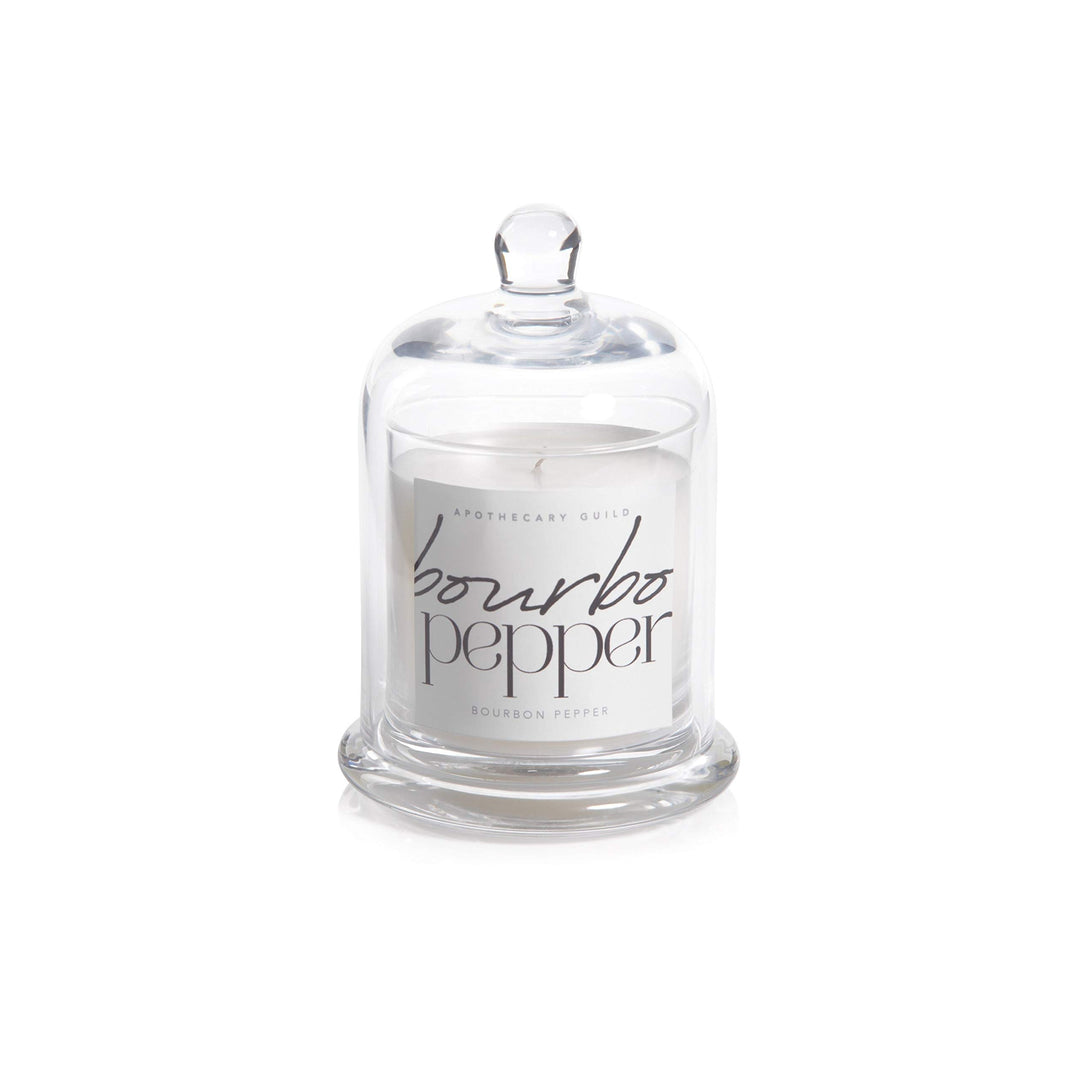 Bourbon Pepper Scented Candle Jar with Glass Dome Clear Wax