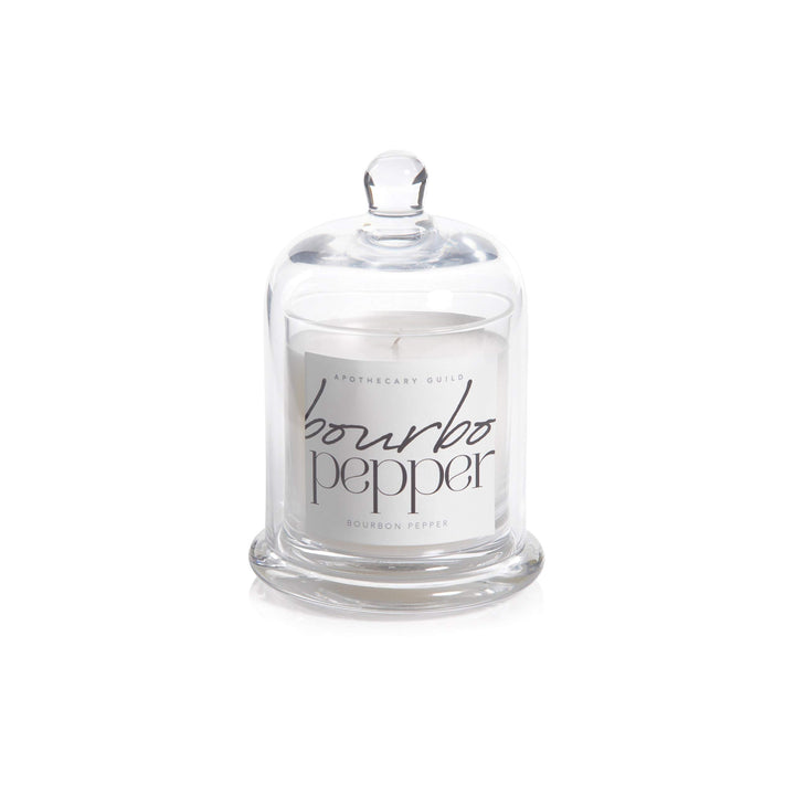 Bourbon Pepper Scented Candle Jar with Glass Dome Clear Wax