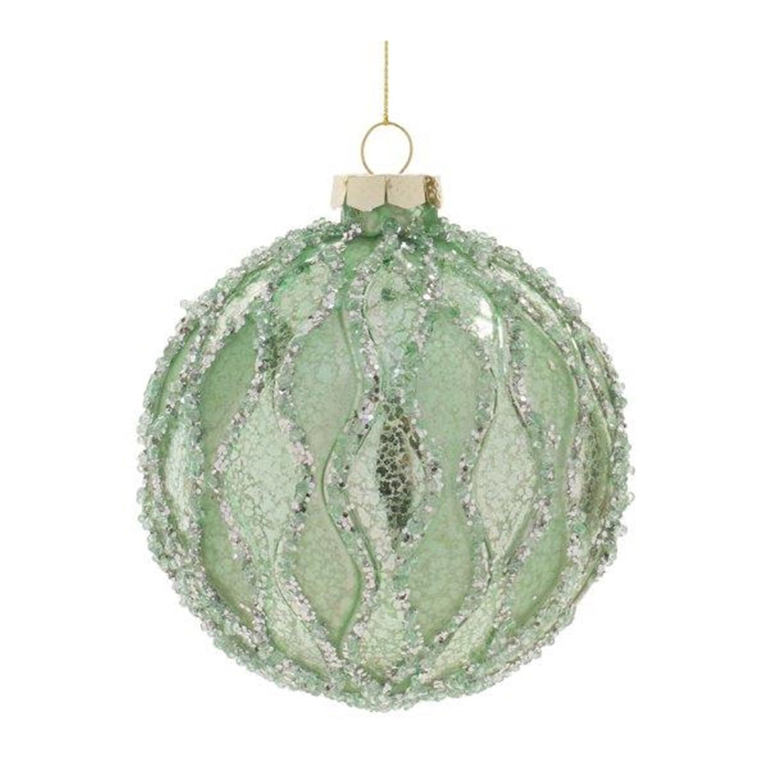 Beaded Mercury Glass Ball Ornament (Set of 6) Green