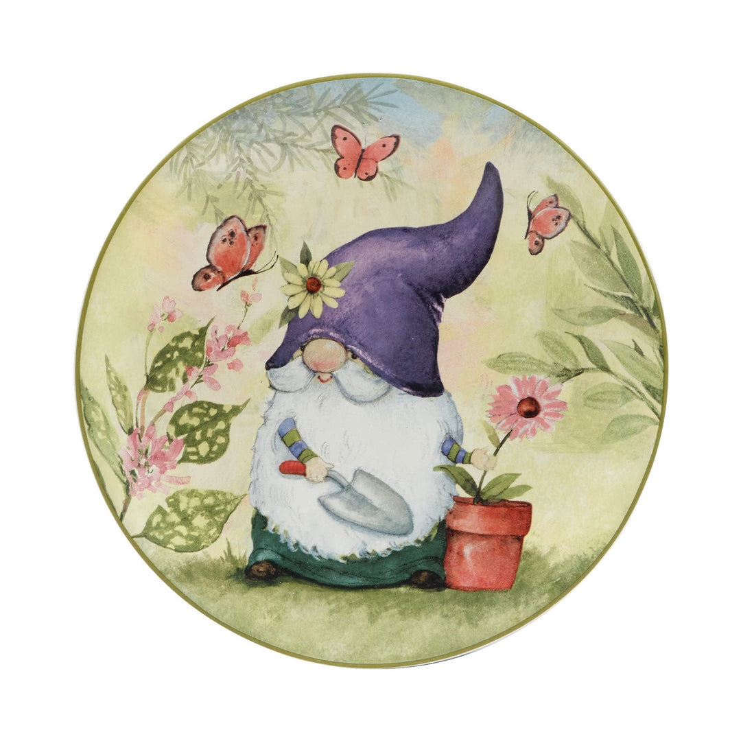 Garden Gnomes 9" Salad/dessert Plates Set Of 4 Assorted Designs 11' X Green - Diamond Home USA