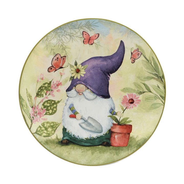 Garden Gnomes 9" Salad/dessert Plates Set Of 4 Assorted Designs 11' X Green - Diamond Home USA