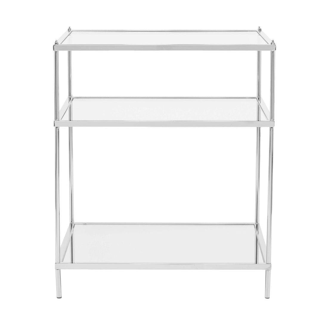 Glam Mirrored Side Table Chrome Silver Rectangle Glass Iron Metal Finish