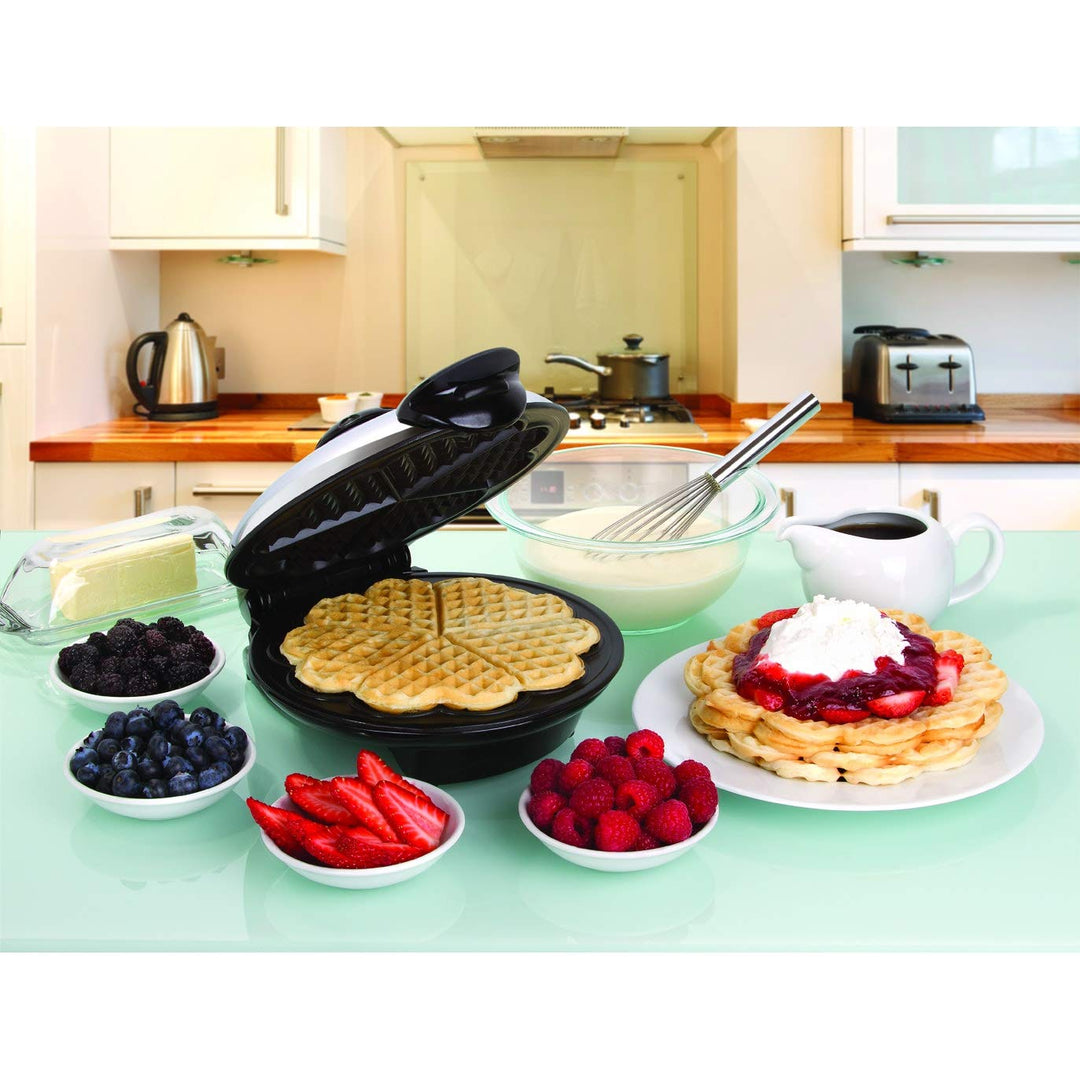 Chrome Metallic Heart-Shaped Waffle Maker Unique Black Heart Shaped Non Stick - Diamond Home USA