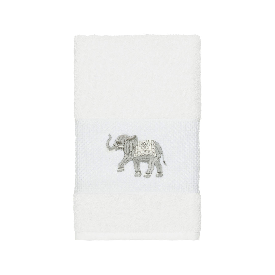 Authentic Hotel and Spa Turkish Cotton Elephants Embroidered White 4-Piece Towel - Diamond Home USA