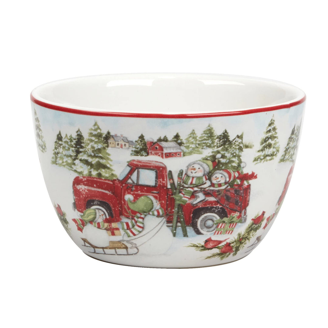 Red Truck Snowman 5.25" Ice Cream/dessert Bowls Set Of 4 Multi Color White - Diamond Home USA