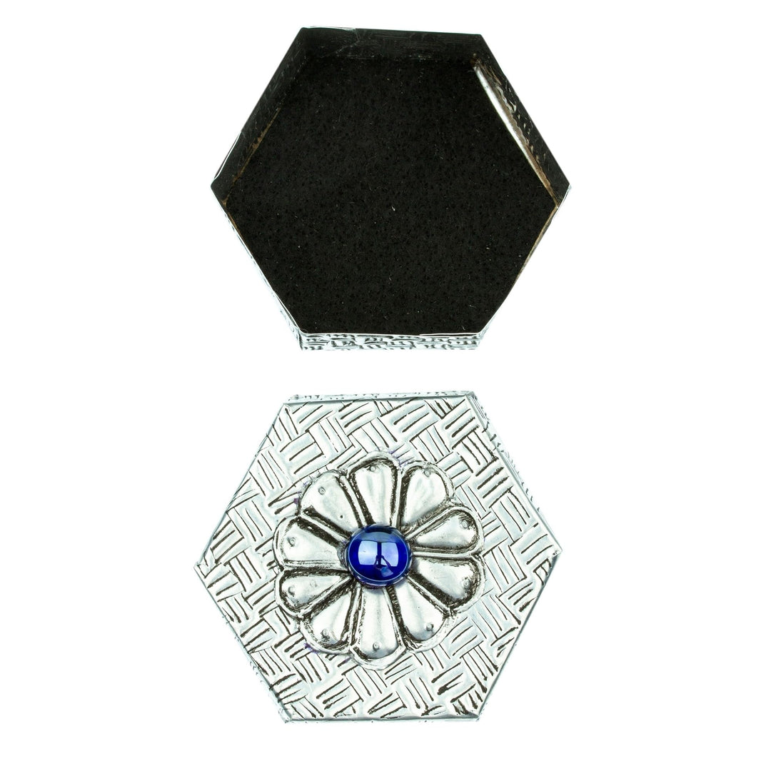 Handmade Hexagonal Blue Decorative Box Silver Modern Contemporary Antique - Diamond Home USA