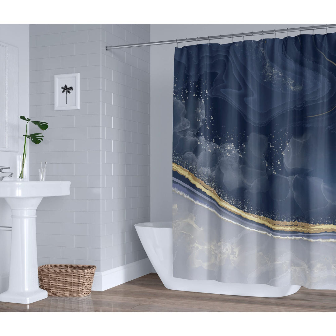 Navy Shower Curtain Blue Abstract Modern Contemporary Polyester - Diamond Home USA