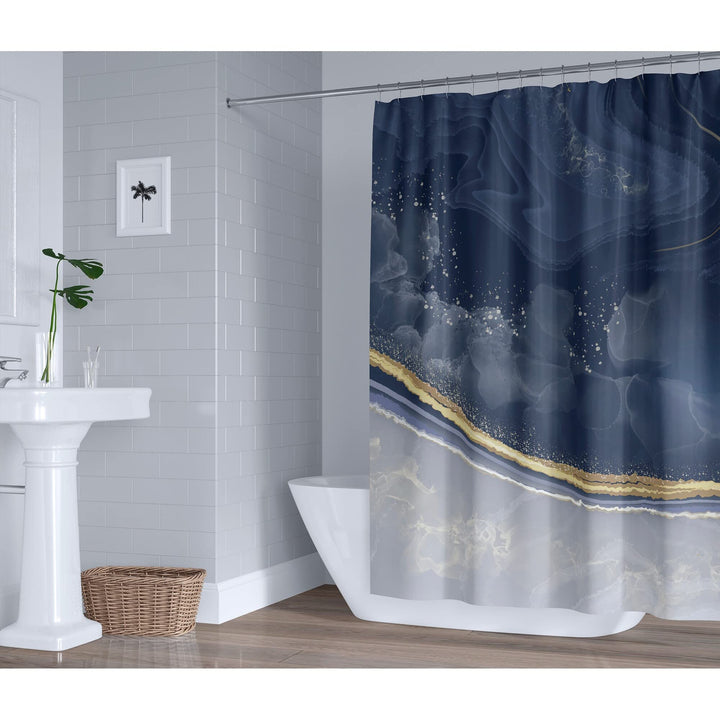 Navy Shower Curtain Blue Abstract Modern Contemporary Polyester - Diamond Home USA