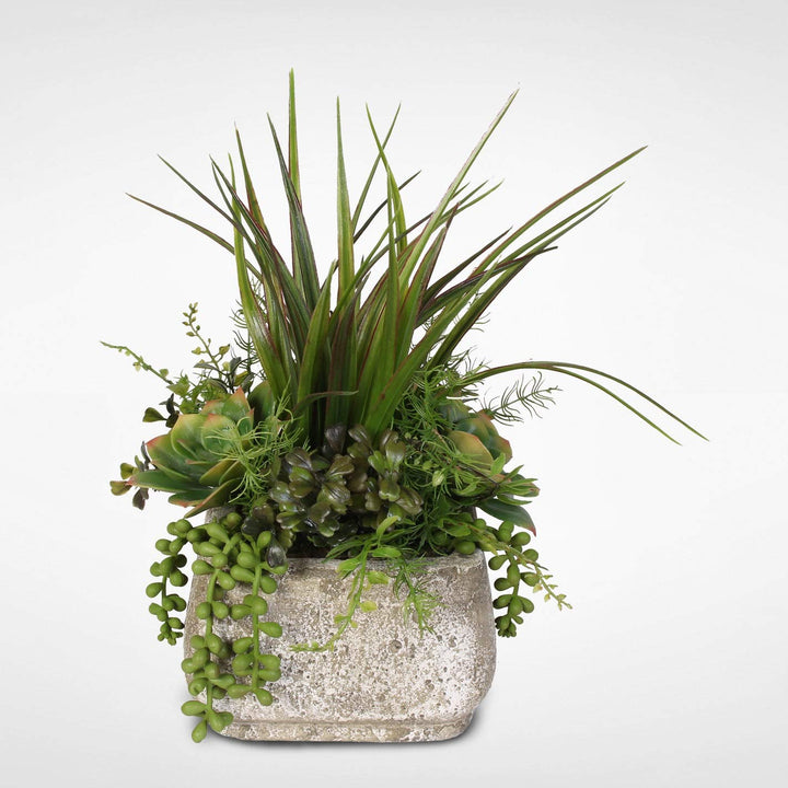 Jenny Silks Artificial Succulent Variety in Stone Pot - Green - Diamond Home USA