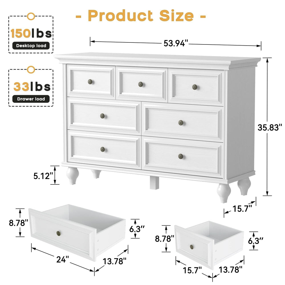Dresser with 7 Drawers White Modern Contemporary Wood Natural Finish - Diamond Home USA