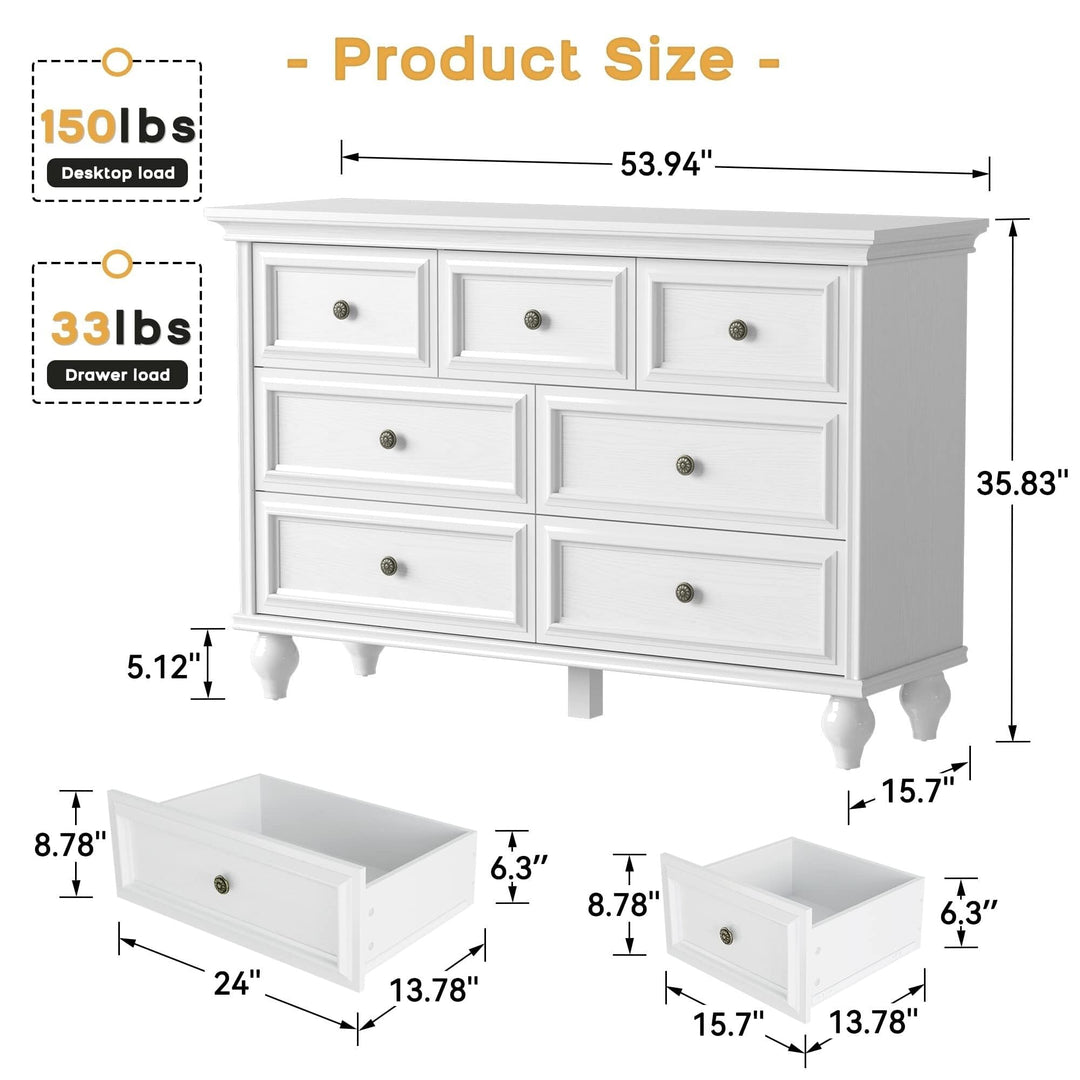 Dresser with 7 Drawers White Modern Contemporary Wood Natural Finish - Diamond Home USA