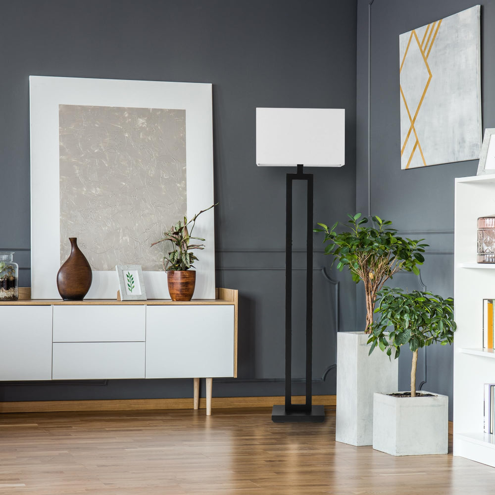 Globe Electric 67046 D'Alessio 58" Floor Lamp Matte Black White Linen Shade - Diamond Home USA