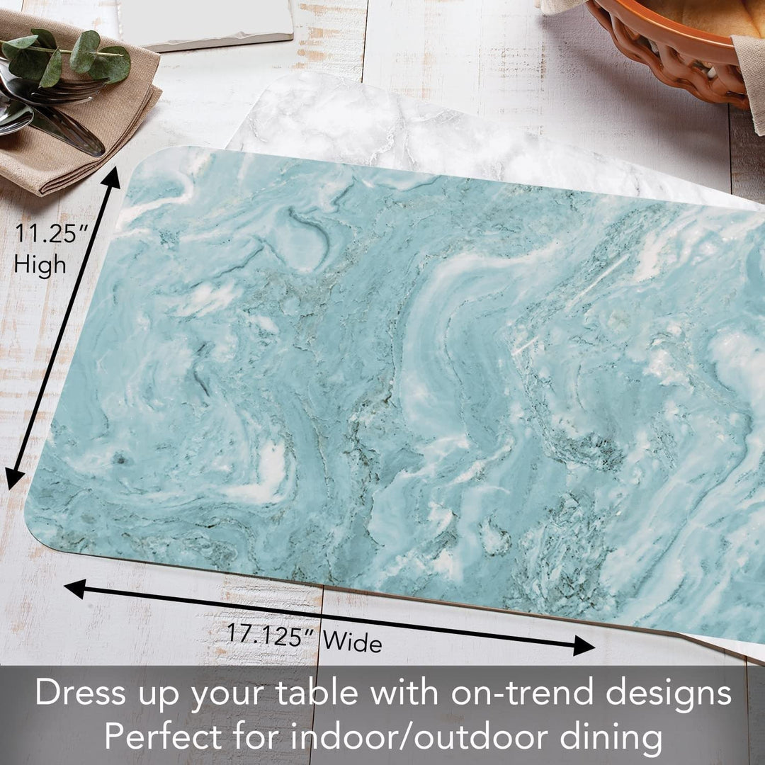 Teal/White Printed Quartz Design Reversible Easy Flexible Plastic Placemat 4 - Diamond Home USA