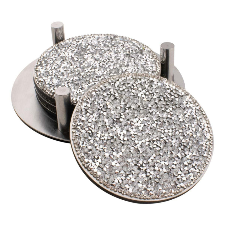 Sparkles Home Rhinestone Coaster Set Silver Stainless Steel