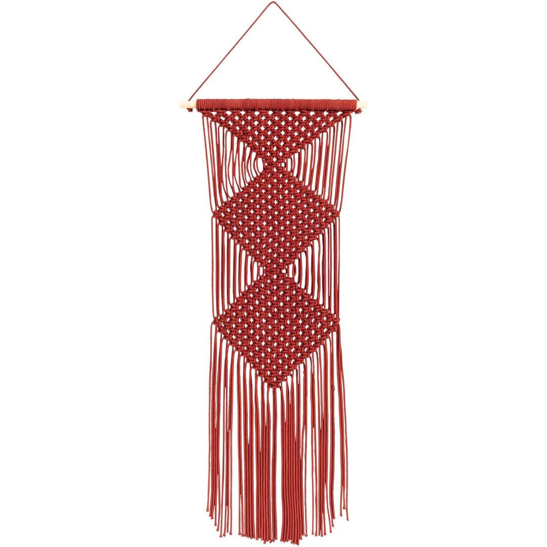 Burgundy Diamond Macrame Wall anging 40" h X 14" w Red Textured Global Cotton - Diamond Home USA