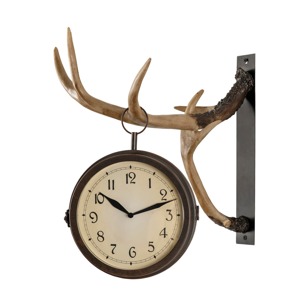 Deer Park 2-Sided Resin Clock 13.75'' W X 18'' H 11'' D Beige Brown Off/White