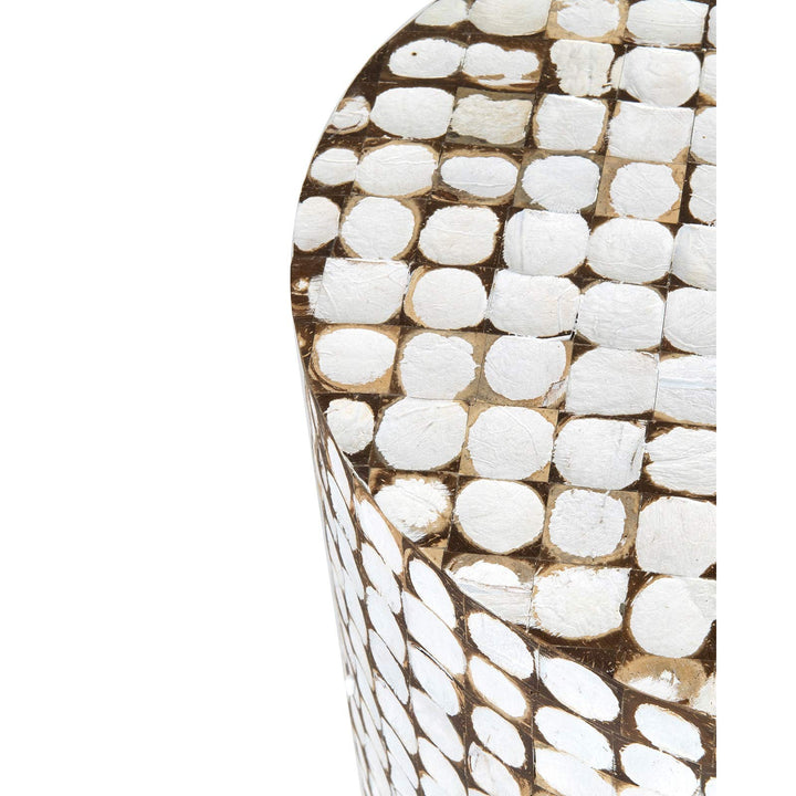 Accent Table 16" X 16.5" Brown White Bohemian Eclectic Nautical Coastal Round - Diamond Home USA