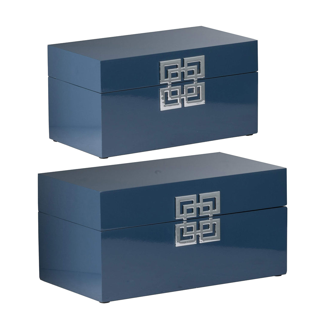 Blue Geometric Design Decorative Boxes (Set Of 2) Modern Contemporary Mdf