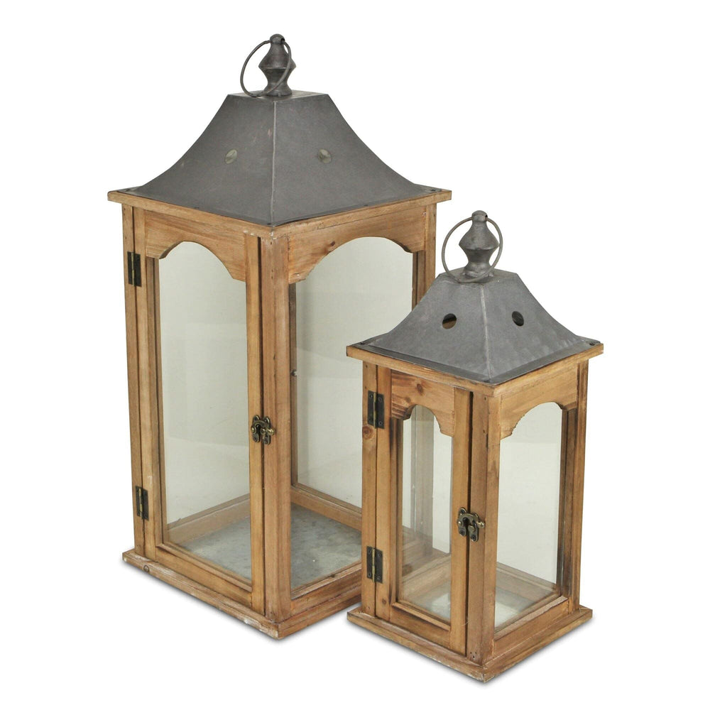 Brown Solid Wood and Glass Lanterns (Set of 2) L: 9.5 X W: H: 23 - Diamond Home USA