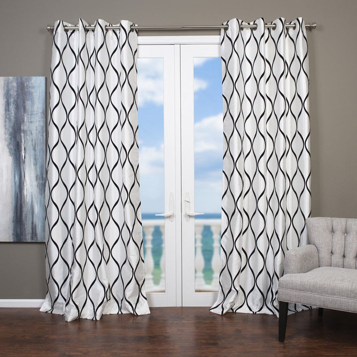 Lambrequin Casa Flocked Curtain Panel 96" Black/White - 54 x 96 - 96 Inches