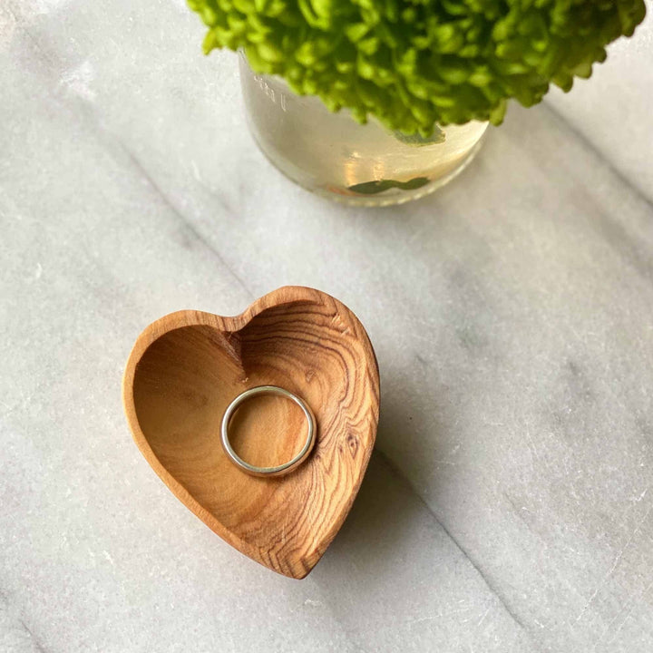 Olive Wood Heart Trinket Bowls Set Of 2 Brown Piece Handmade - Diamond Home USA