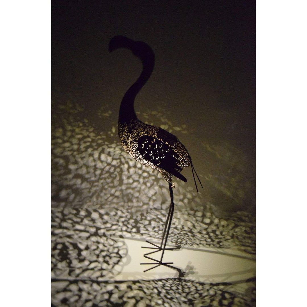 Bronze Flamingo Statue Wildlife Outdoor Garden Flamingoes Lantern with Solar - Diamond Home USA