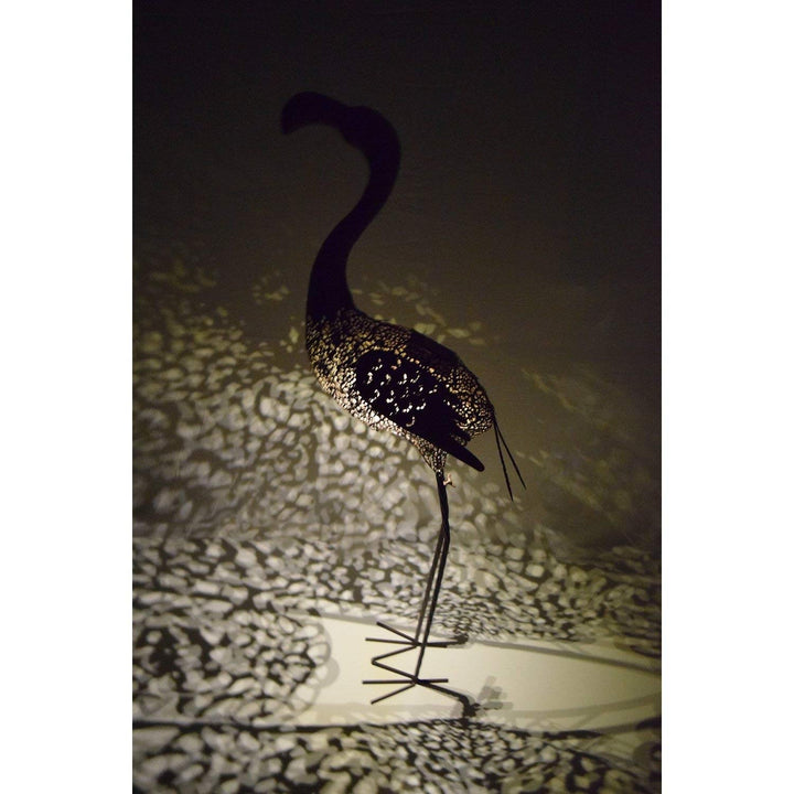 Bronze Flamingo Statue Wildlife Outdoor Garden Flamingoes Lantern with Solar - Diamond Home USA