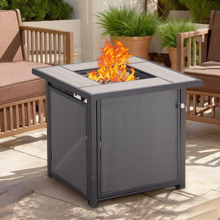 Patio Outdoor Gas Fire Pit Table 32 Inch Btu Rectangle Propane Inch Black Square