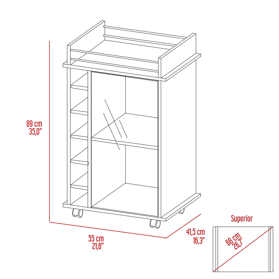 Tuhome Dukat Bar Cart Two Shelves Six Built-in Rack Four Casters -Black