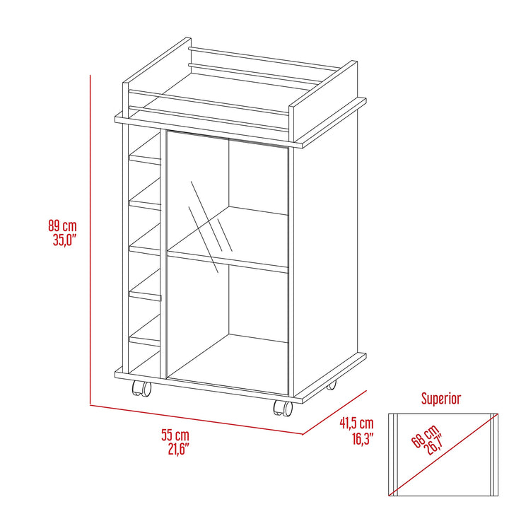 Tuhome Dukat Bar Cart Two Shelves Six Built-in Rack Four Casters -Black