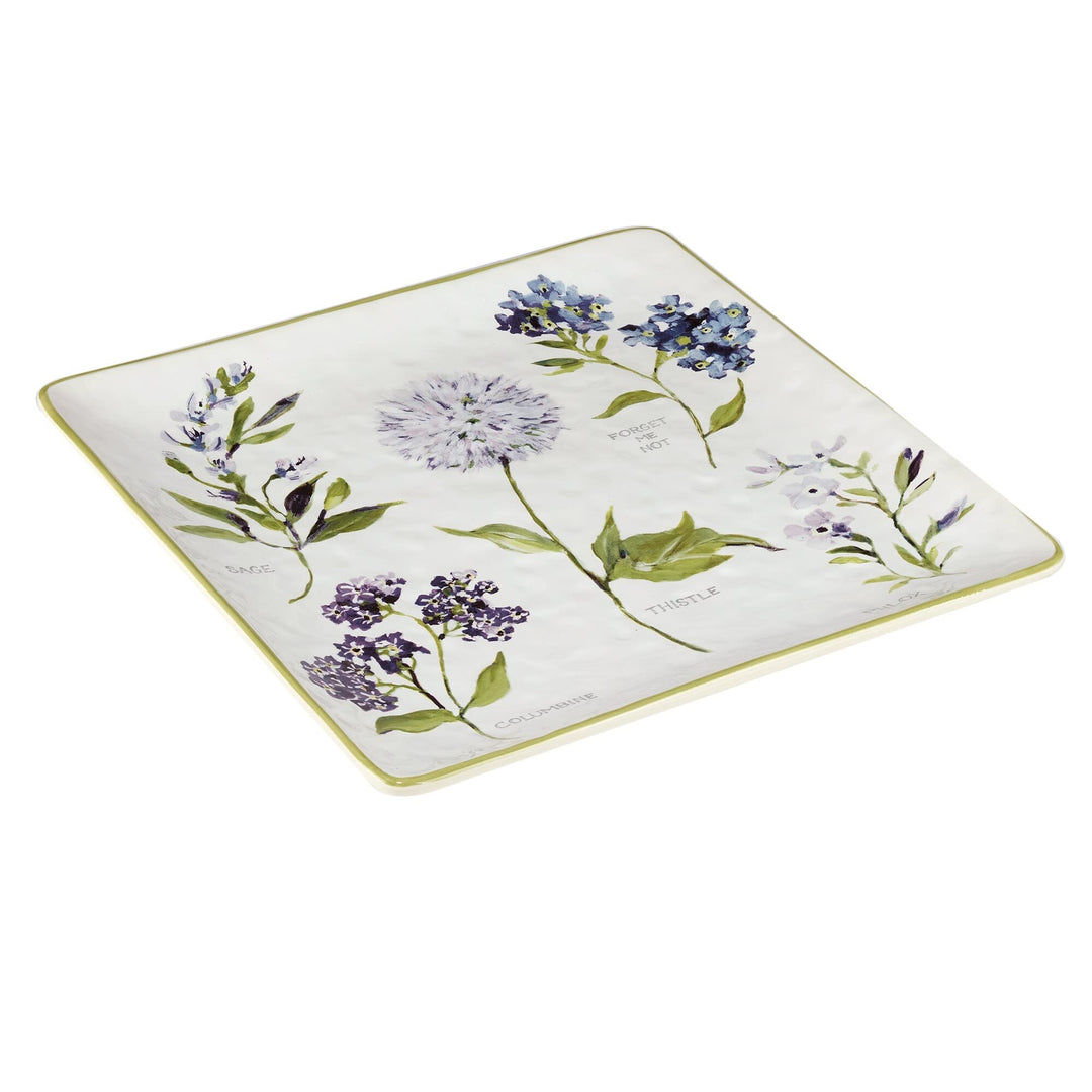 Fresh Herbs Square Platter 12.5" X 1.25" Multi Color Off/White Purple Floral - Diamond Home USA