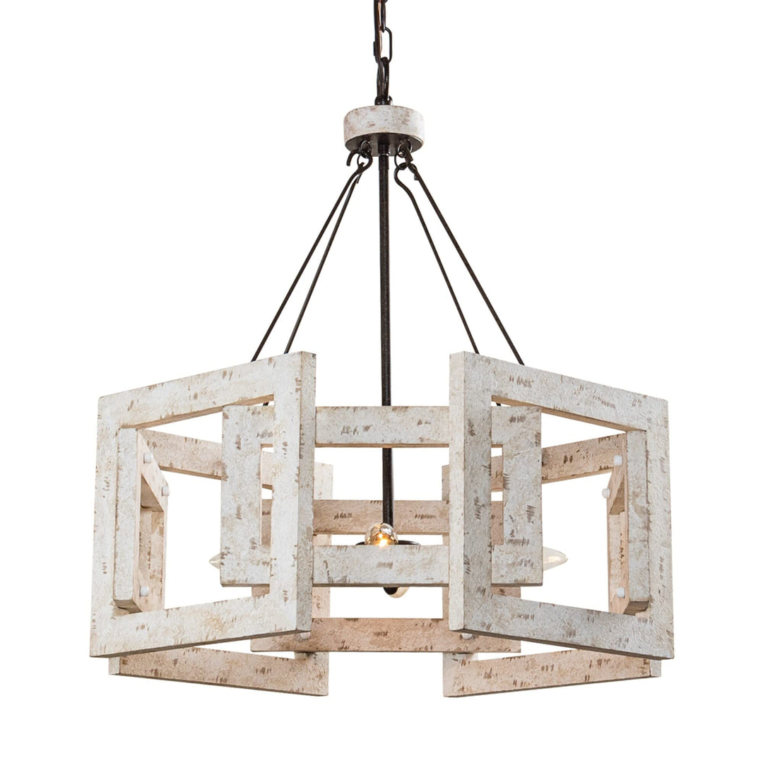 Distressed White Wood 4-light Chandelier Bohemian Eclectic Farmhouse Mid-century - Diamond Home USA