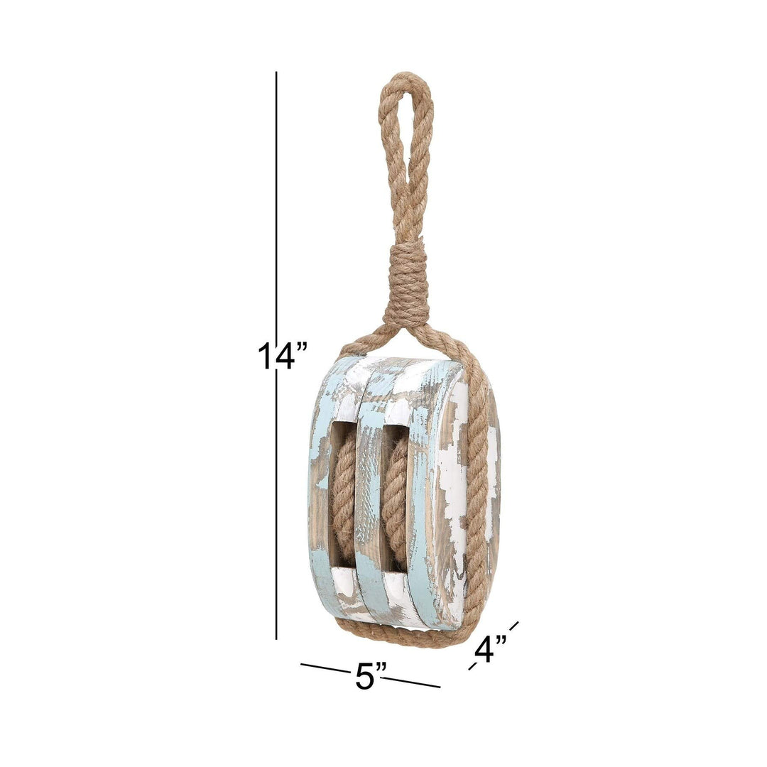 Wood/Rope Decorative Pulley Multi Color Farmhouse Wood Antique - Diamond Home USA