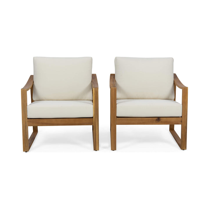 Christopher Knight Home Adolph Outdoor Acacia Wood Club Chairs with Water Teak Finish + Beige Cushion