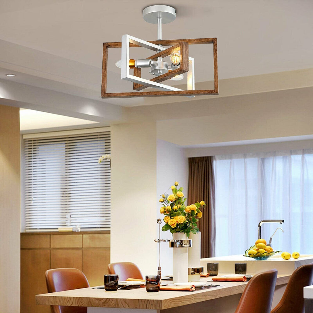 Modern Rotatable Mental and Wooden Ceiling Light Brown Silver Farmhouse - Diamond Home USA