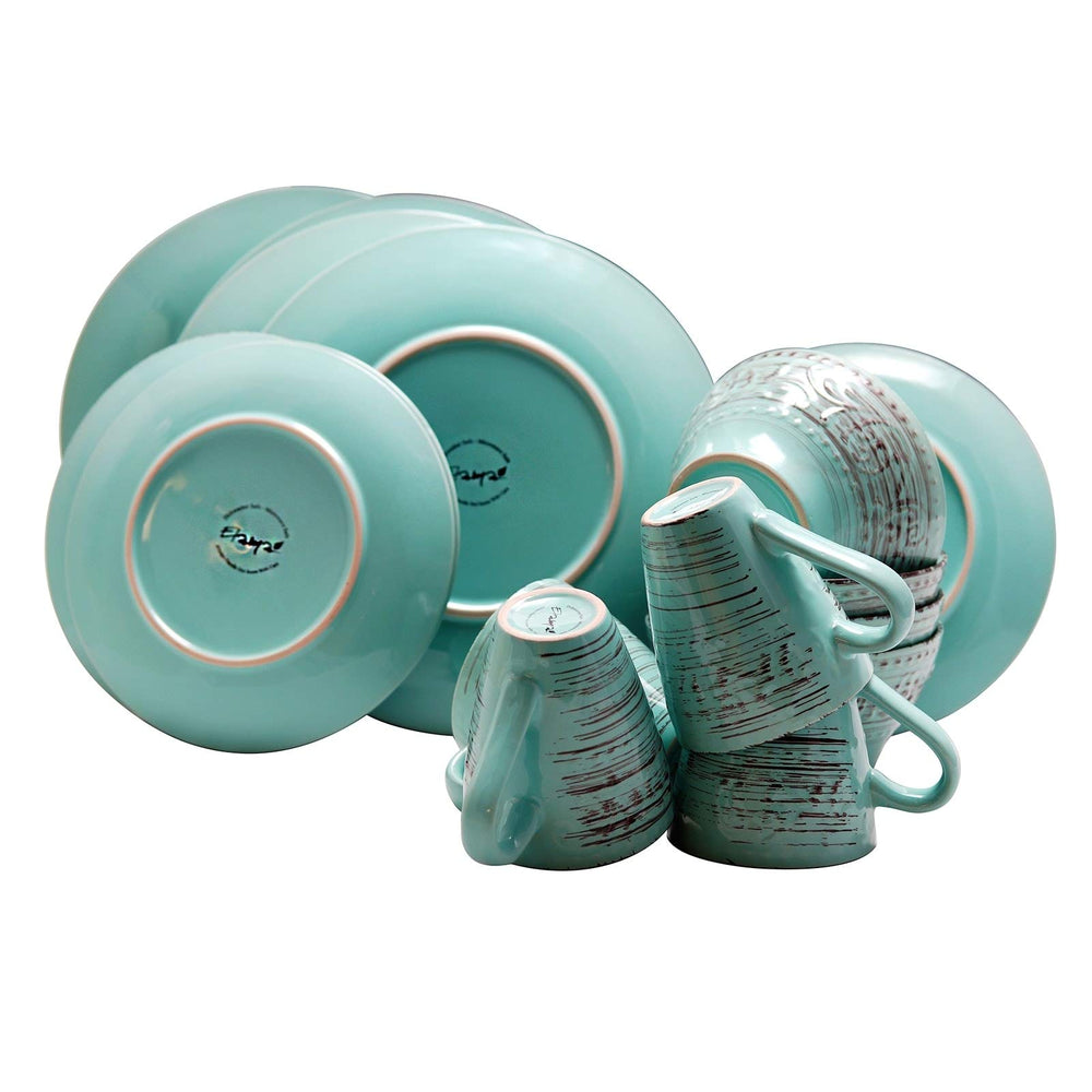 Ocean Waves 16-Piece Dinnerware Set in Turquoise Blue Textured Casual Round - Diamond Home USA